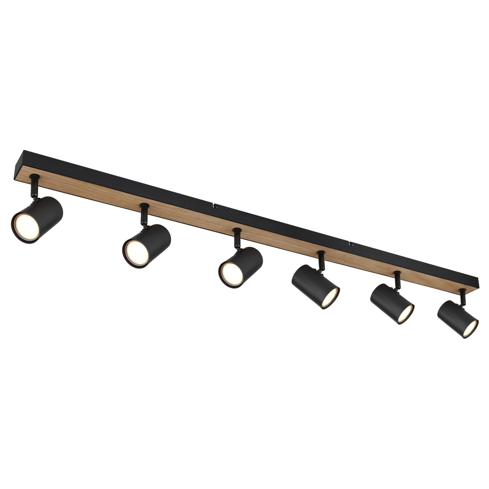 Deckenlampe 6-Licht Robby Schwarz mit Holz