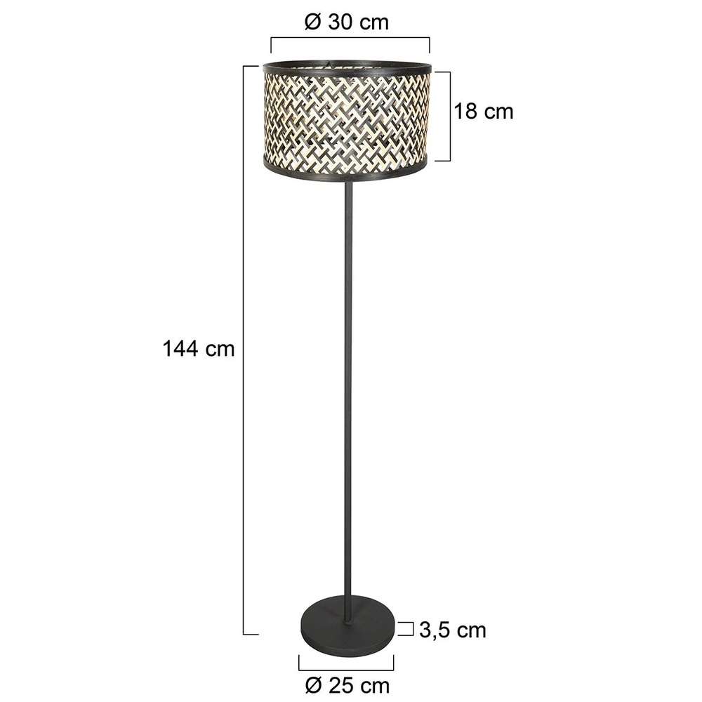 Schwarze Stehleuchte Noor mit Rattan und schwarzer Kapuze Steinhauer 8712746182323