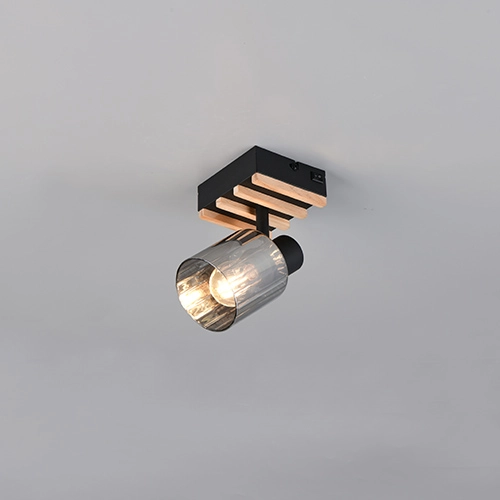 Wandlampe Travia Schwarz mit Holz Trio 4017807682588