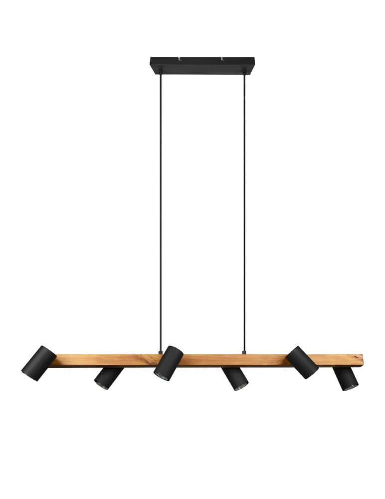 Hängelampe Marley 6-helles Schwarz mit Holz Trio 4017807523843