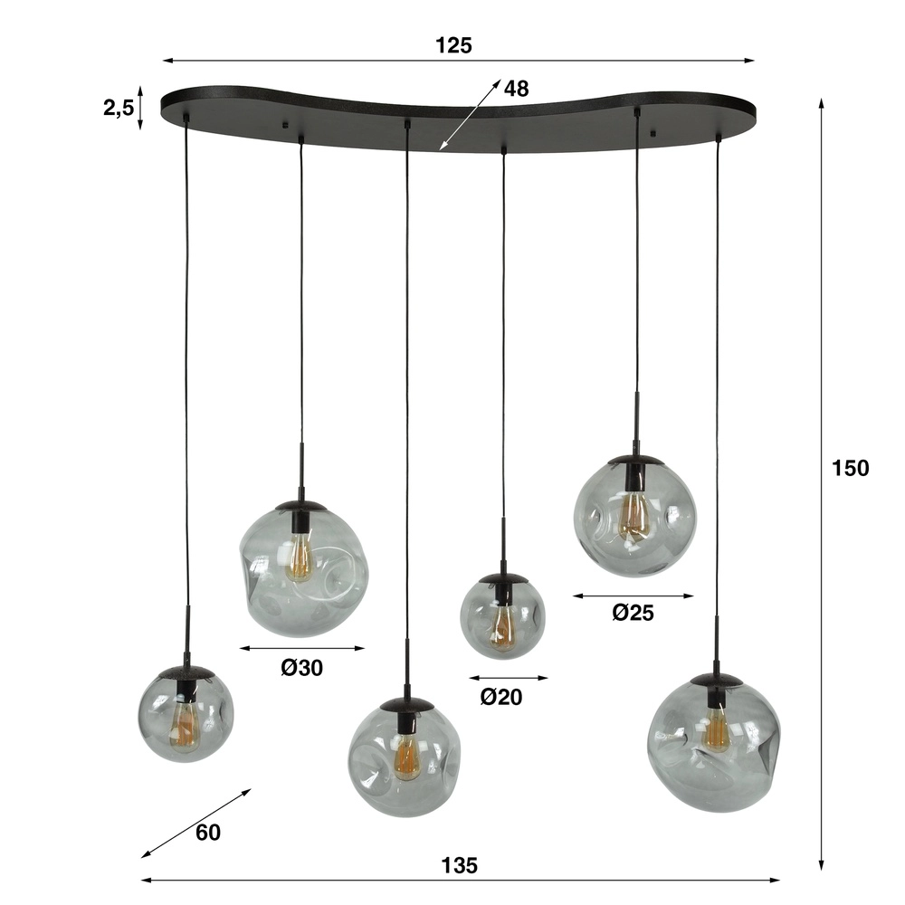 6-Licht Pendellampe Stellar mit organischer Deckenplatte Lyora 8716803511729