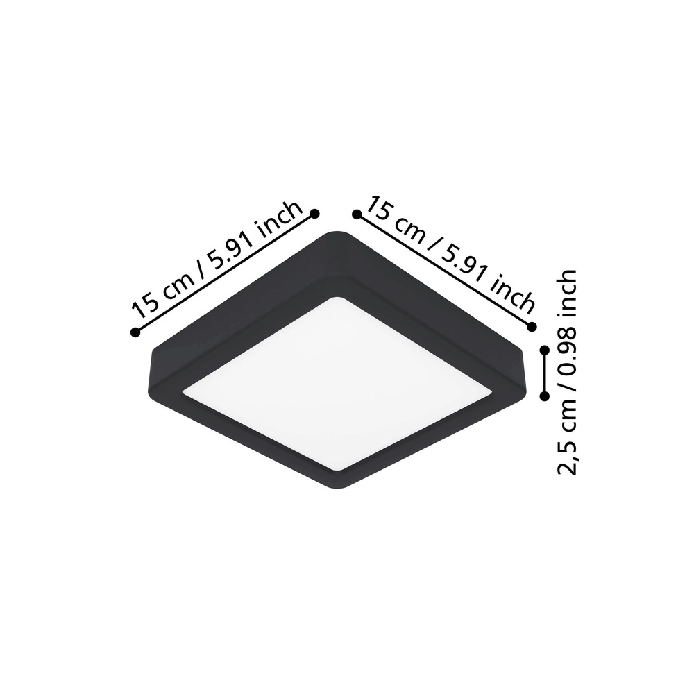 LED-Deckenlicht Fueva 6 Quadrat – Schwarz – 15x15 cm Eglo 9008606330102