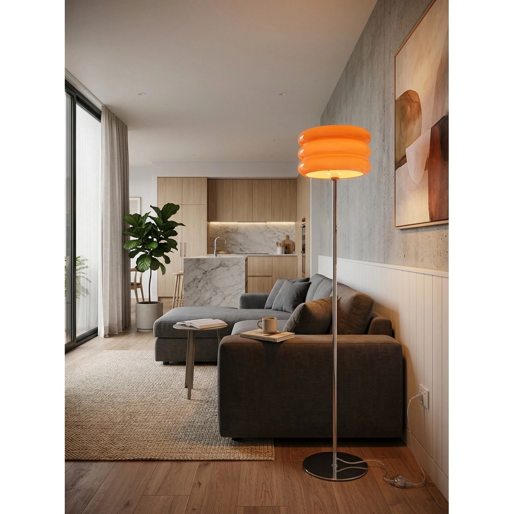Design-Stehlampe Tortora Chrom mit orangefarbenem Ø 30cm