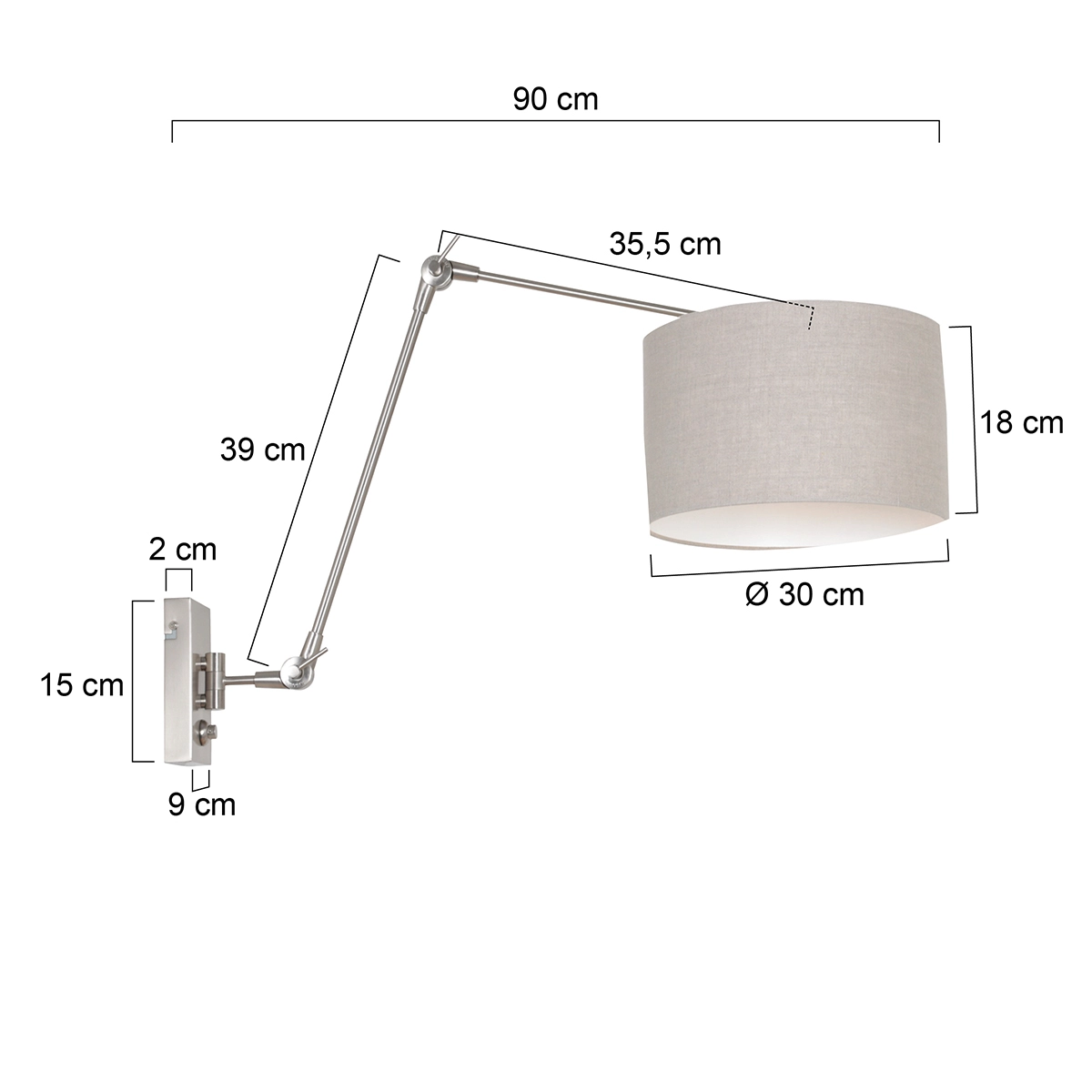 Wandleselampe Prestige Chic Edelstahl mit 30 cm taupefarbenem Lampenschirm Steinhauer 8712746145779