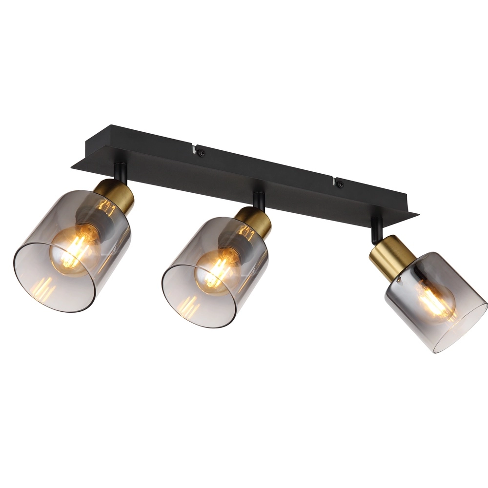 3-Licht Deckenlampe Hollsy Schwarz mit Rauchglas