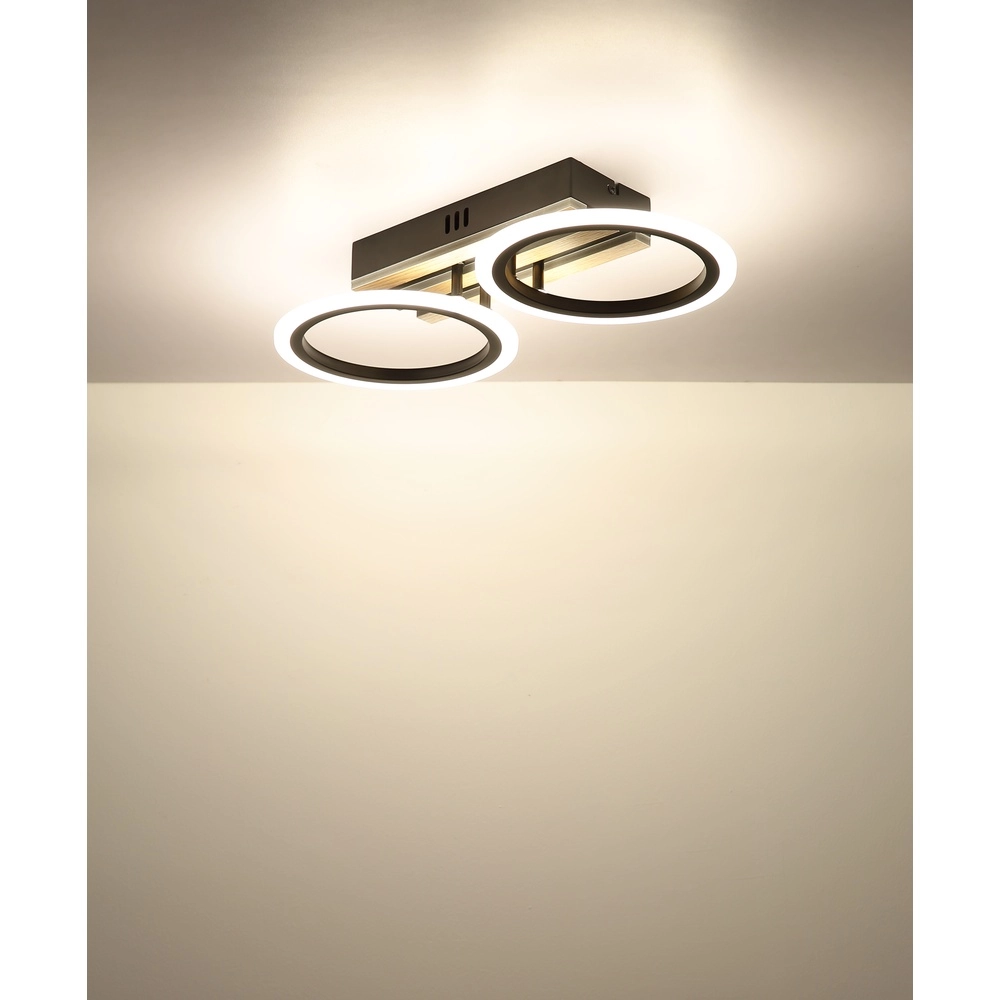 Deckenlampe Blevins Schwarz mit Holz 2 Ringe Globo 9007371572168