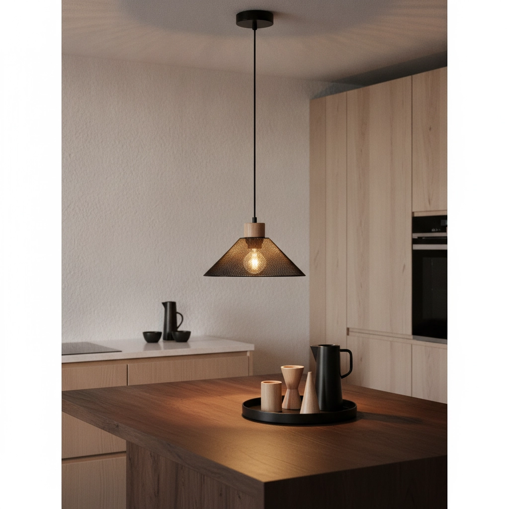 Design-Pendelleuchte Ian schwarz mit Holz Lyora 5212017436245