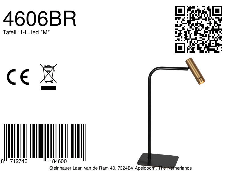 Tischlampe Lumo Schwarz mit Gold Steinhauer 8712746184600