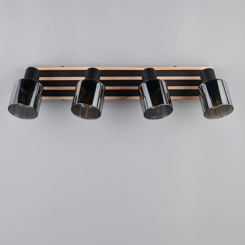 Deckenlampe 4-Licht Travia Schwarz mit Holz Trio 4017807682618