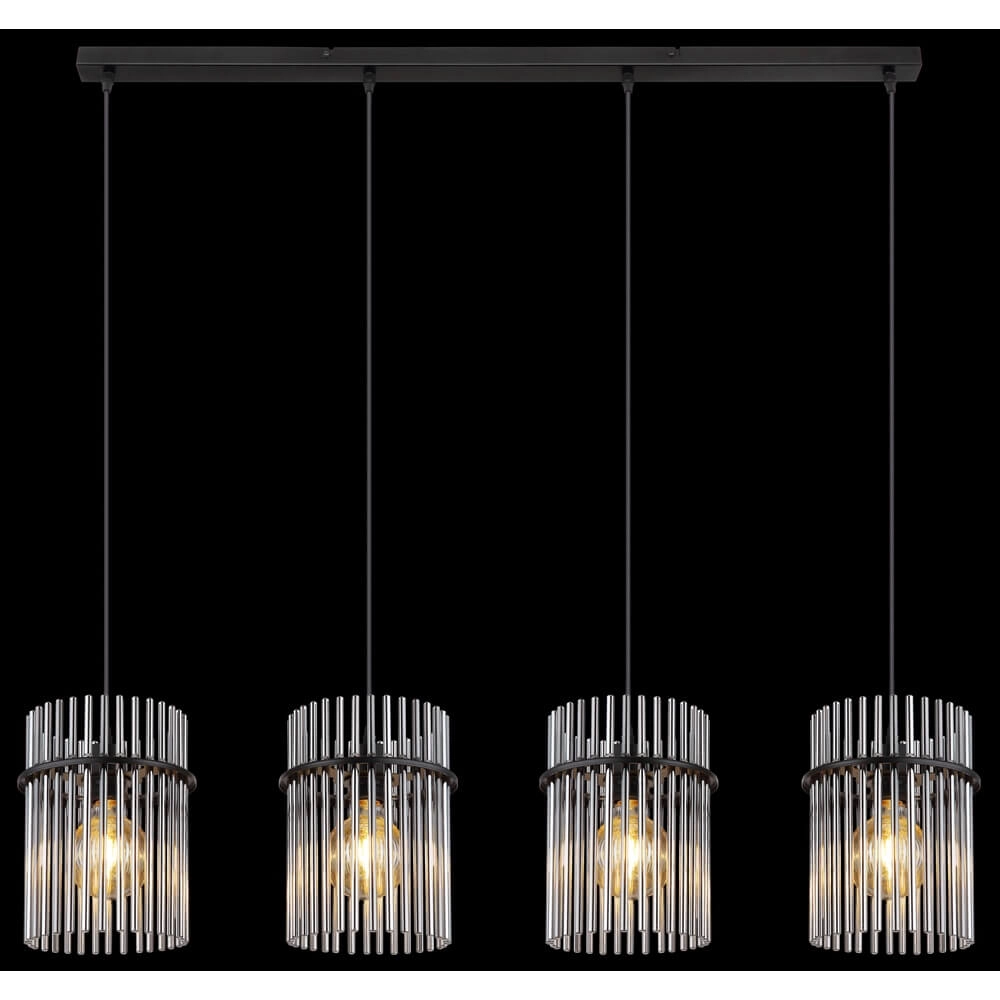 Schwarze Pendelleuchte Gorley mit Rauchglas 4-flammig Globo 9007371448180