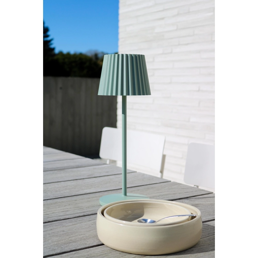 Wiederaufladbare Tischlampe Justine Grün mit Ladestation Lucide 5411212272225