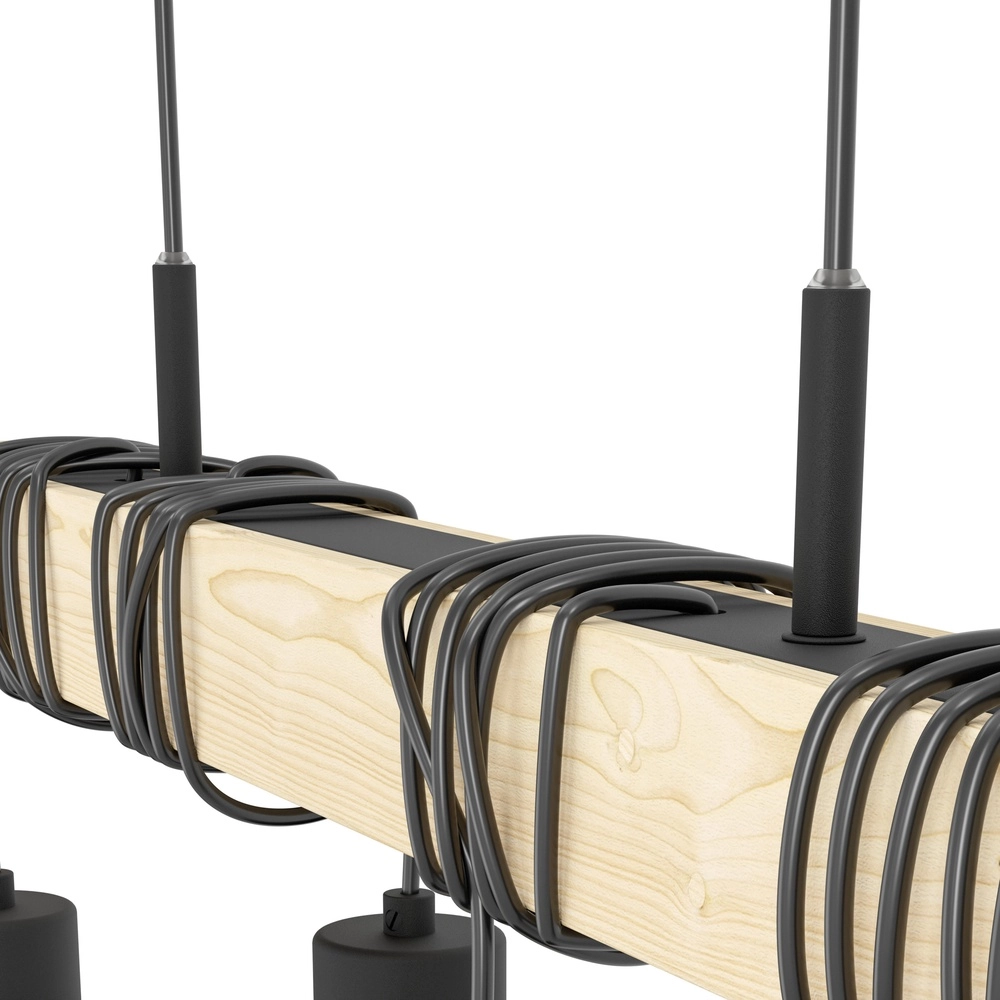 4-Licht Pendellampe Townshend 5 Speisesaal – schwarz mit Holz Eglo 9002759440756