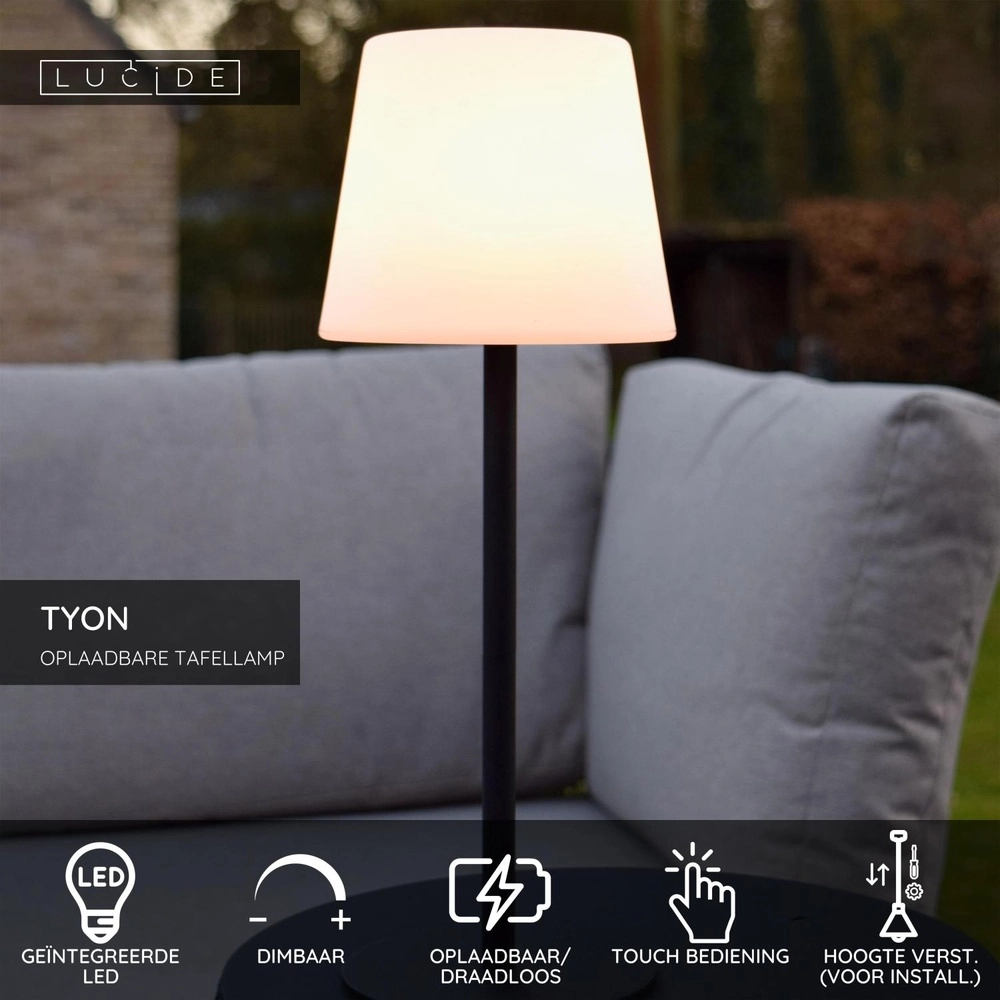 Wiederaufladbare Tischlampe Tyon Schwarz Lucide 5411212134745