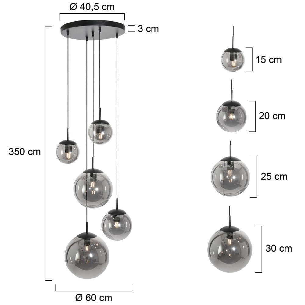 5-flammige Loft-Hängelampe Bolique schwarz mit Rauchglas Steinhauer 8712746133363
