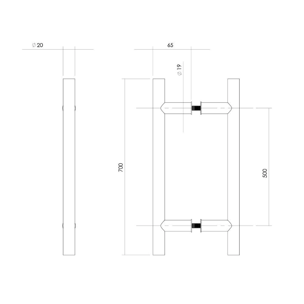 Türgriffe T-Form Gripon 70x6,5cm pro Paar Edelstahl Intersteel 8714186334119