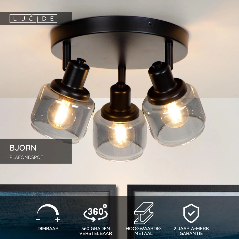 Deckenlampe Bjorn 3-Licht Schwarz Lucide 5411212771278
