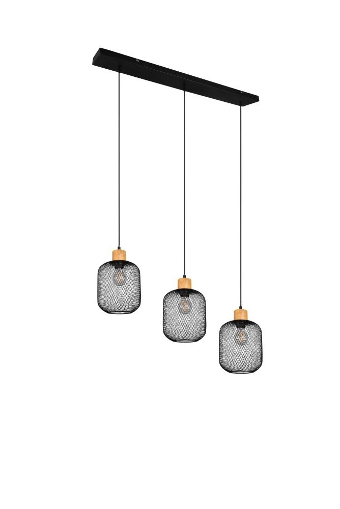 Pendelleuchte Calimero 3 Lichtschwarz mit holz Trio 4017807489507
