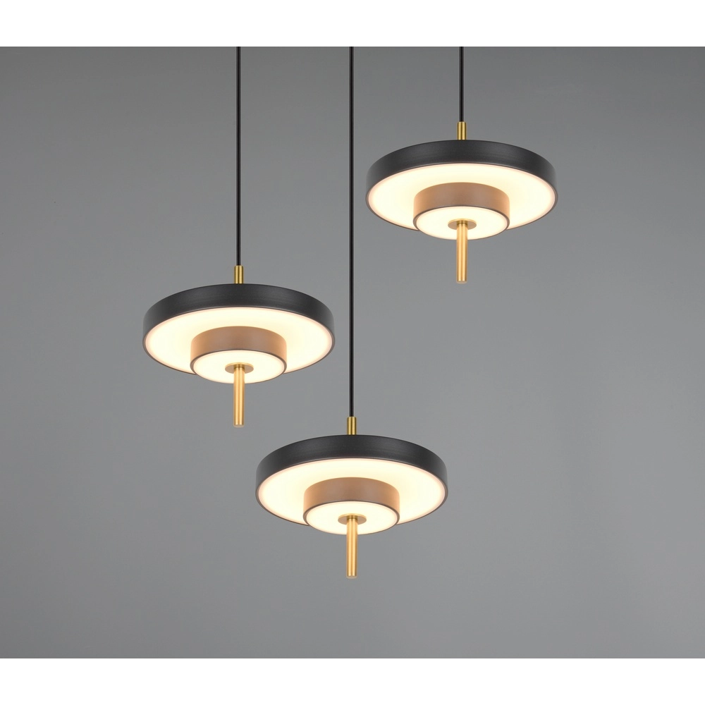 3-flammige Pendelleuchte Keaton Rundes Schwarz mit Gold Trio 4017807655247