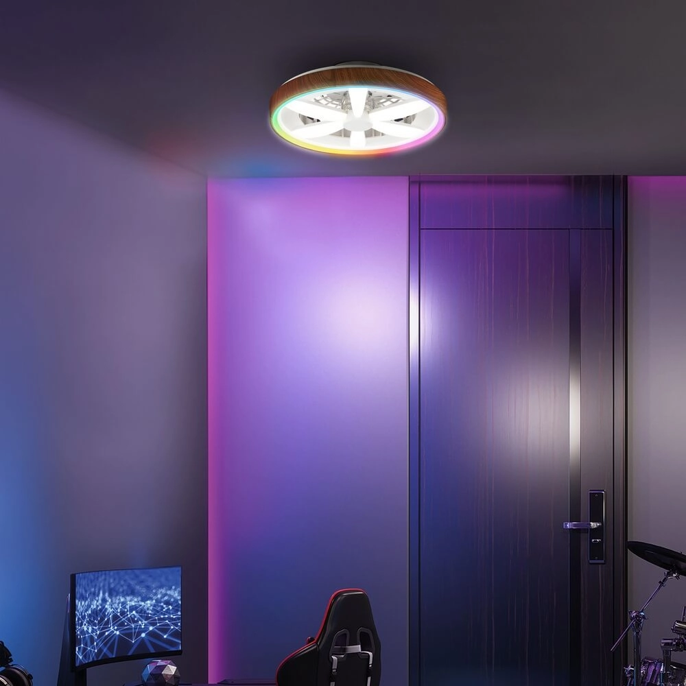 Deckenventilator in Holzoptik Gaiano mit RGB-Lampe Brilliant 4004353455728