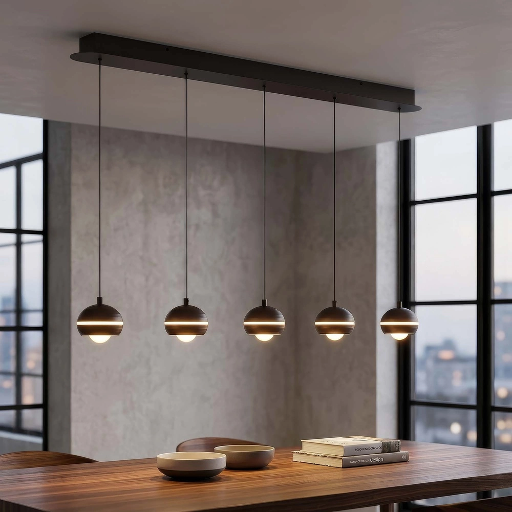 Design-Pendellampe Meteor 5-Licht glattes schwarzes Nickel Searchlight 5,05342E+12
