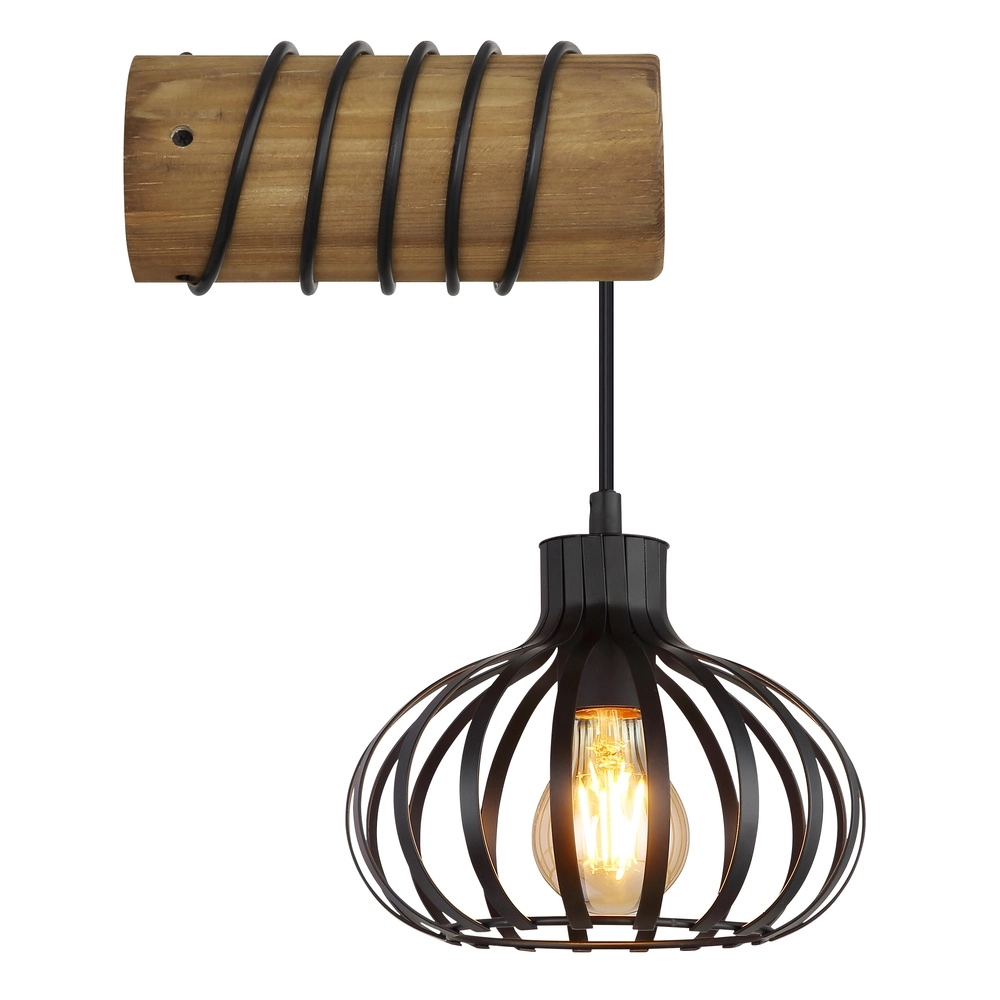 Landwandlampe Caldwell Schwarz mit Holz Globo 9007371592586