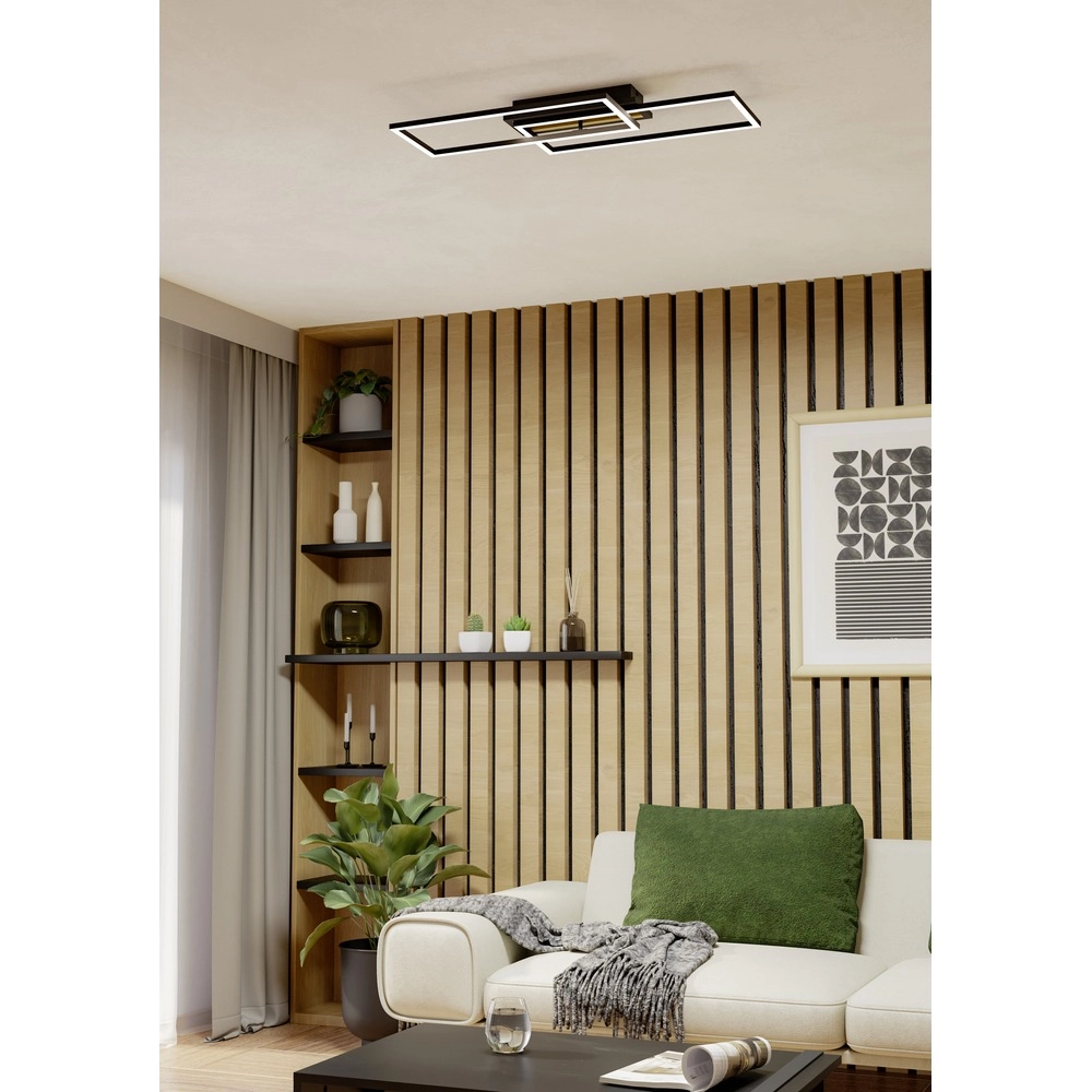 Moderne Deckenlampe Cembrano Rechteck schwarz mit Holz Eglo 9008606388110