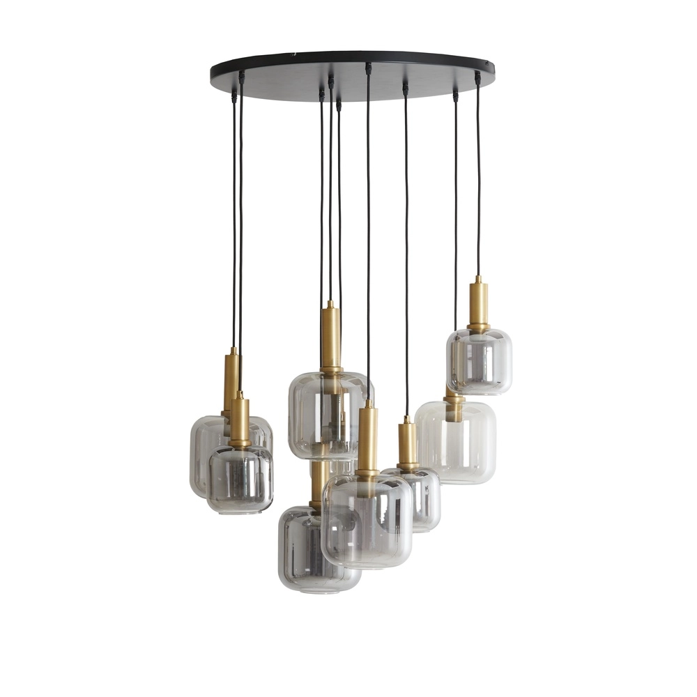 Vide Pendellampe Lekar 9x E27 – Messing mit Rauchglas