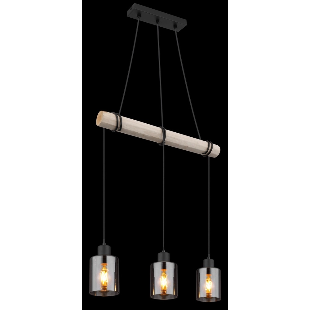 3-Licht Pendellampe Hadera Schwarz mit Rauchglas Globo 9007371438419