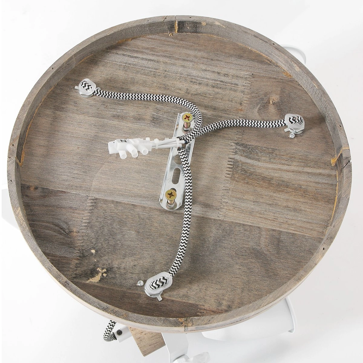 Industrielle Deckenleuchte Gearwood 3-flammig weiß mit Holz Steinhauer 8712746135428