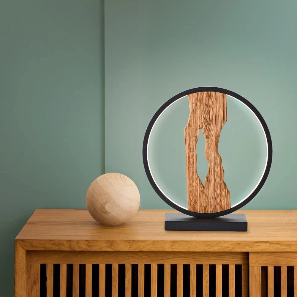 Tischlampe Chaumont rund schwarz mit Holz Brilliant 4004353414978