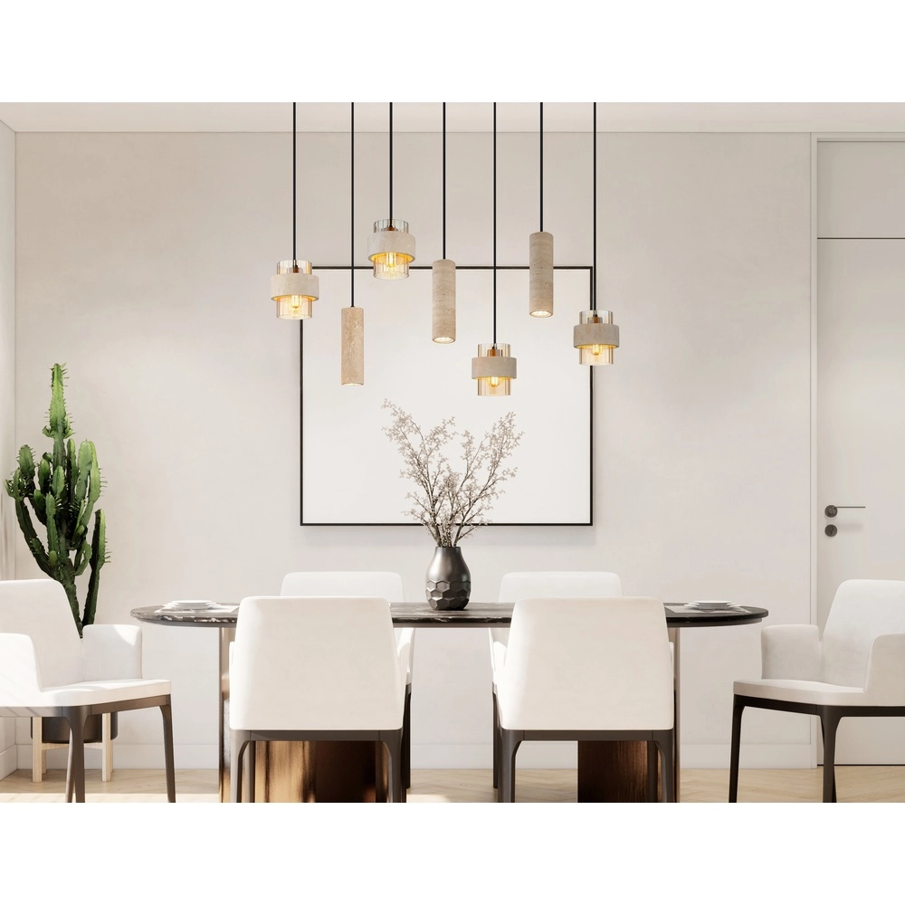 7-Licht Pendellampe Daren Schwarz mit Marmor Globo 9007371583669