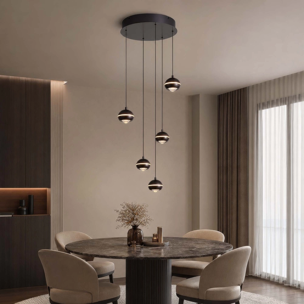 Design-Pendellampe Meteor 5-Licht schwarzer Nickel Searchlight 5,05342E+12