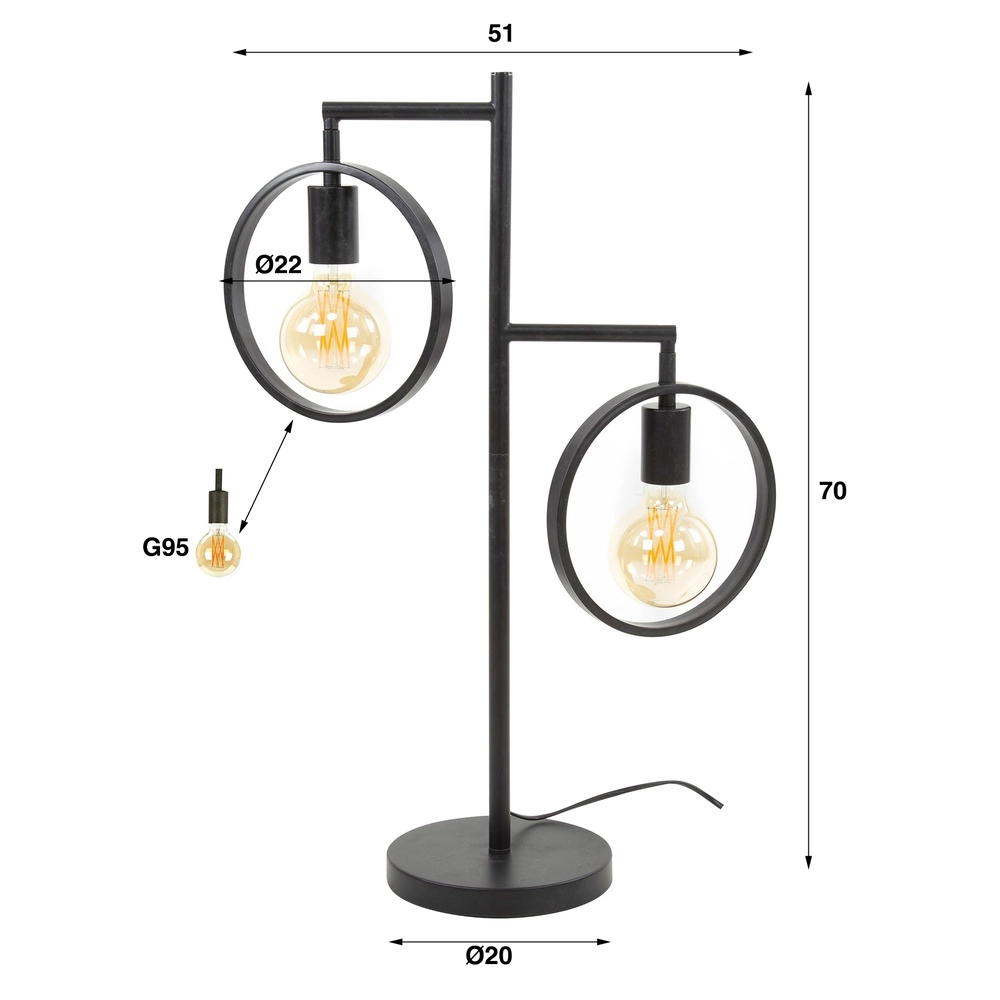 2-Ring-Tischlampe Ring schwarz - E27 Lyora 8716803511736