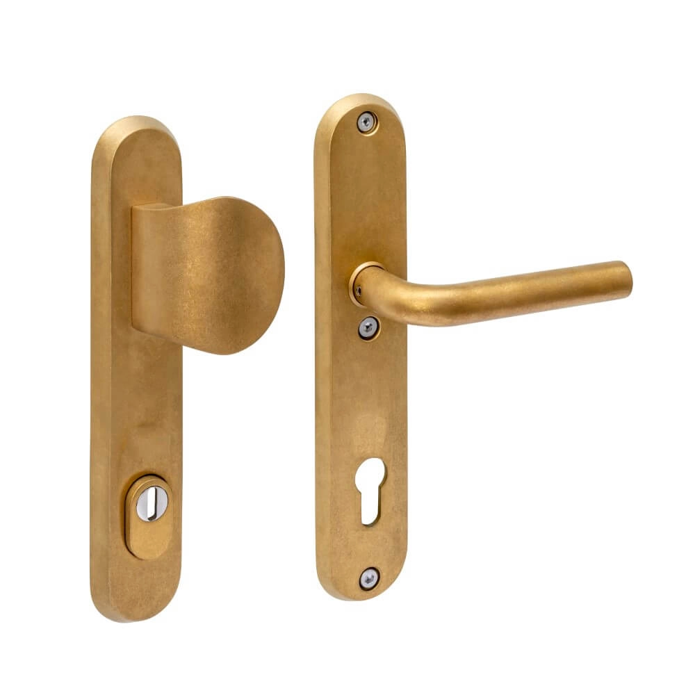 Haustürbeschläge Luzern PC 92mm Messing getrommelt