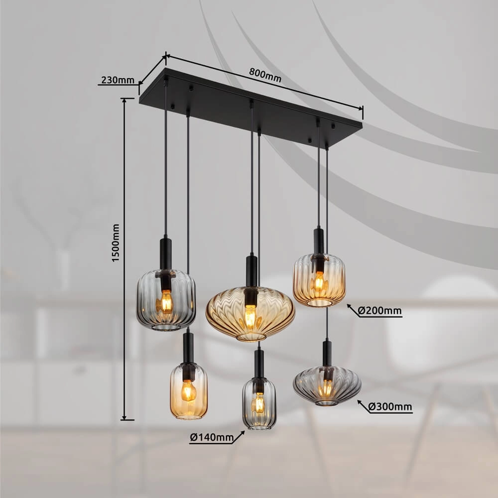 Pendelleuchte Valletta mit farbigem Glas 6-flammig Globo 9007371458868
