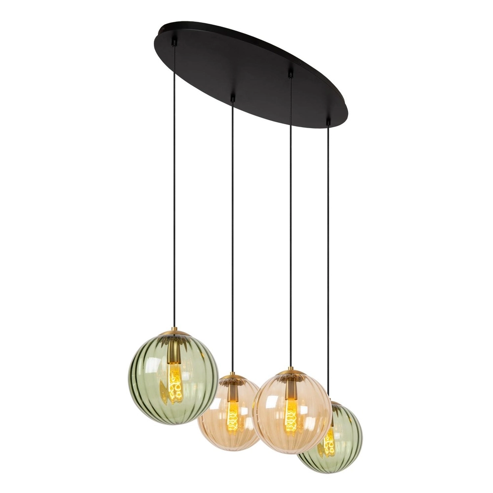 4-Licht Pendellampe Monsaraz Grünes und bernsteinfarbenes Glas Lucide 5411212452429
