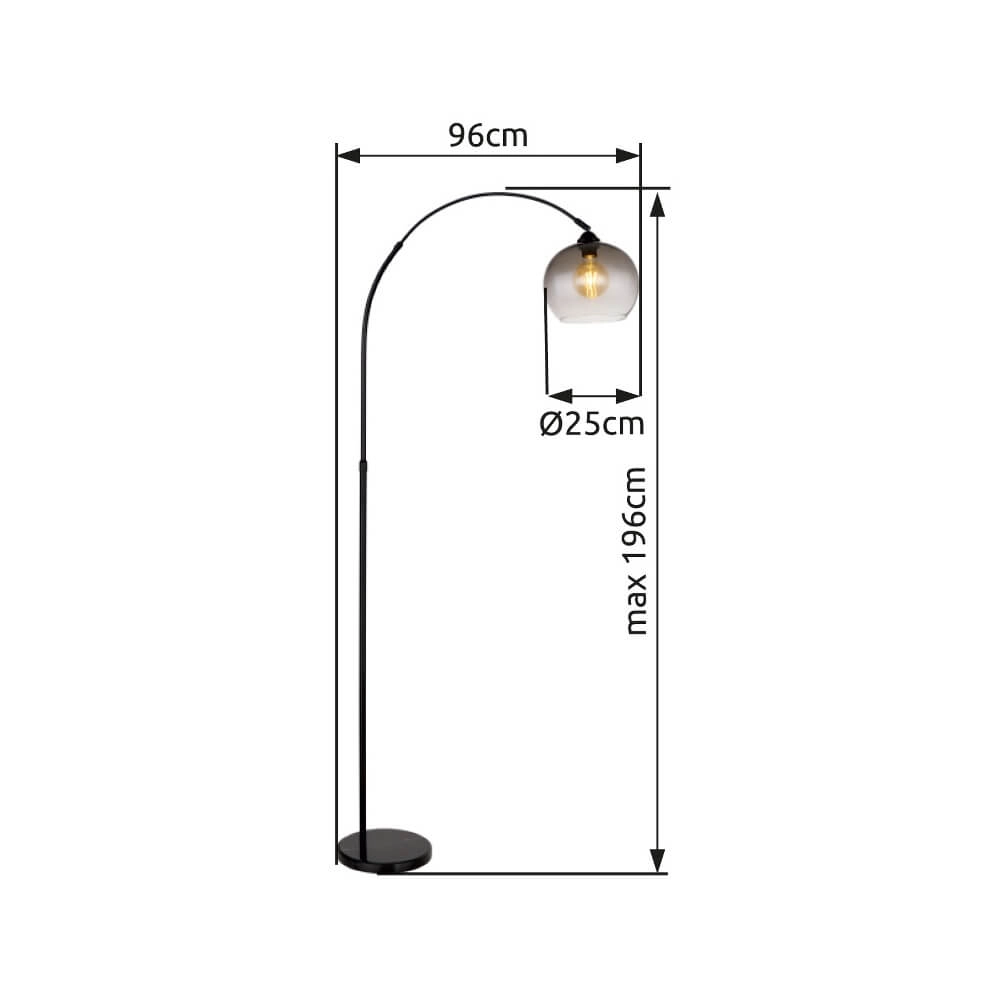 Schwarze Bogenlampe Newcastle Glühbirne Rauchglas Globo 9007371454228
