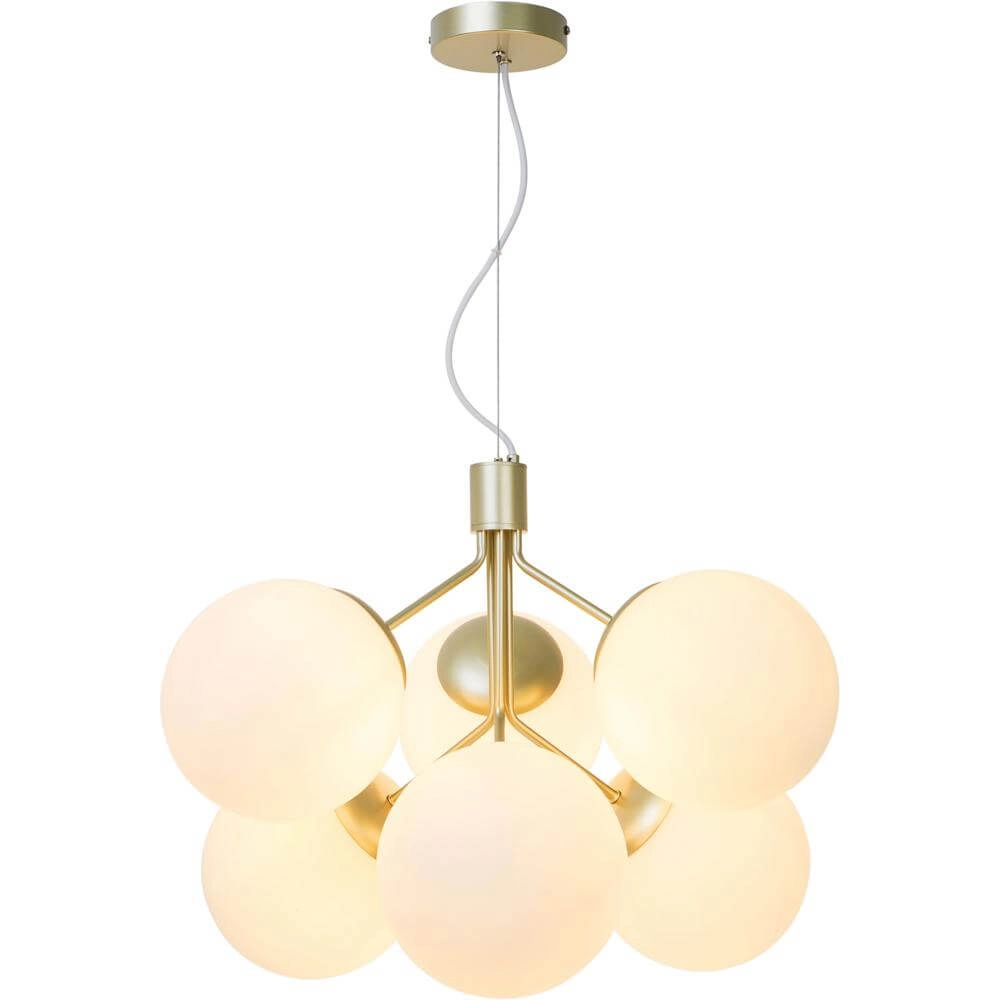 6-flammige Pendelleuchte Ivona Gold mit weißem Glas