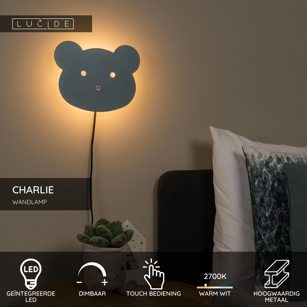 Kinderzimmer-Wandlampe Charlie Blau Lucide 5411212441775