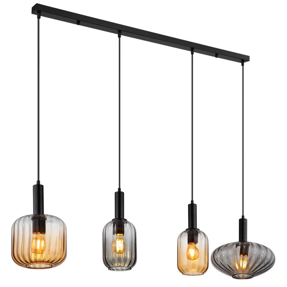 Pendelleuchte Valletta mit farbigem Glas 4-flammig