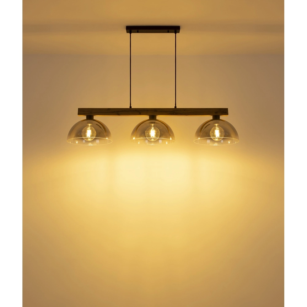 Land-Pendellampe Romy 3-Licht Schwarz mit Holz Globo 9007371586356