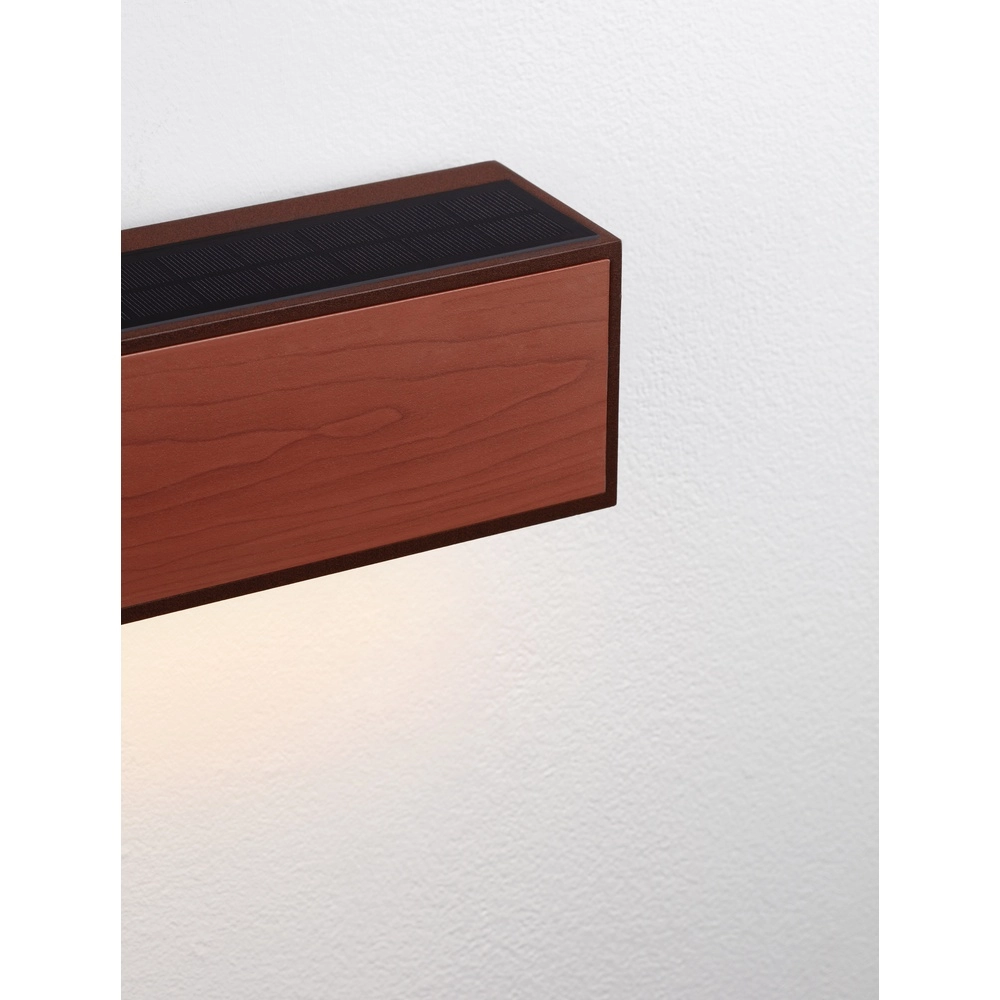 Solar-Wandleuchte Brown Rostbraun mit Holz Lyora 5212017449450