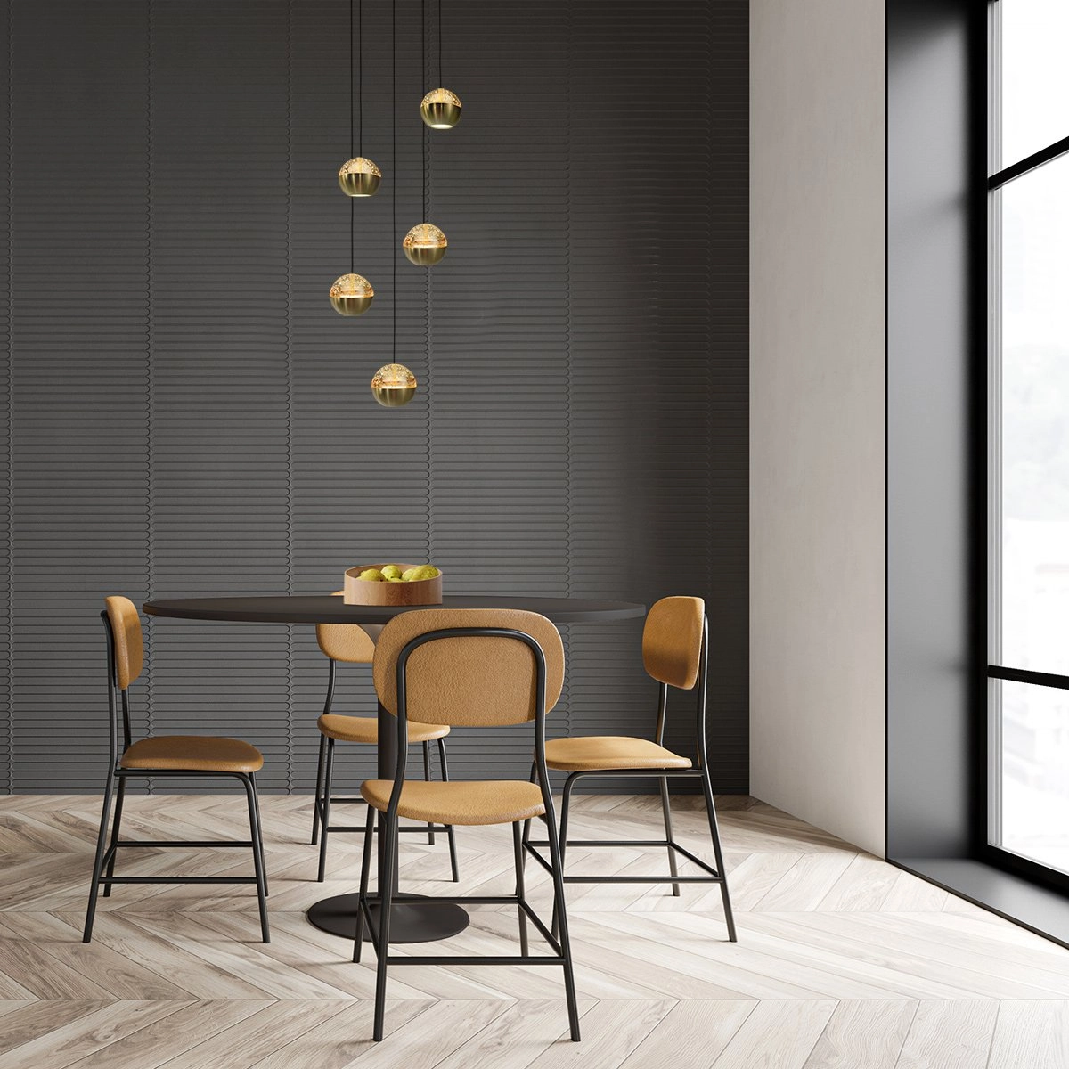 5-Licht Vide Pendellampe Belluno LED – Messinggold mit Glas Steinhauer 8712746183870
