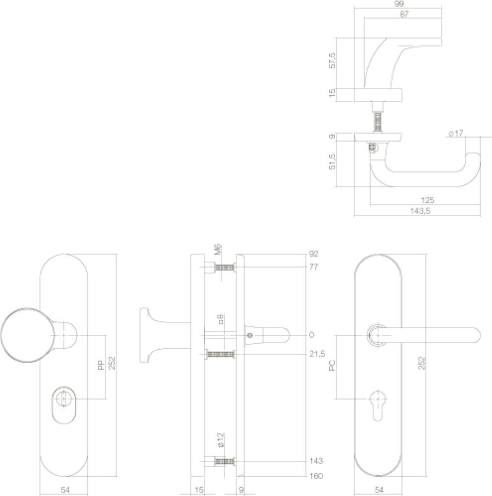 Haustürbeschläge Vurano PC 92mm Kernzugschutz Messing lackiert Intersteel 8714186069196