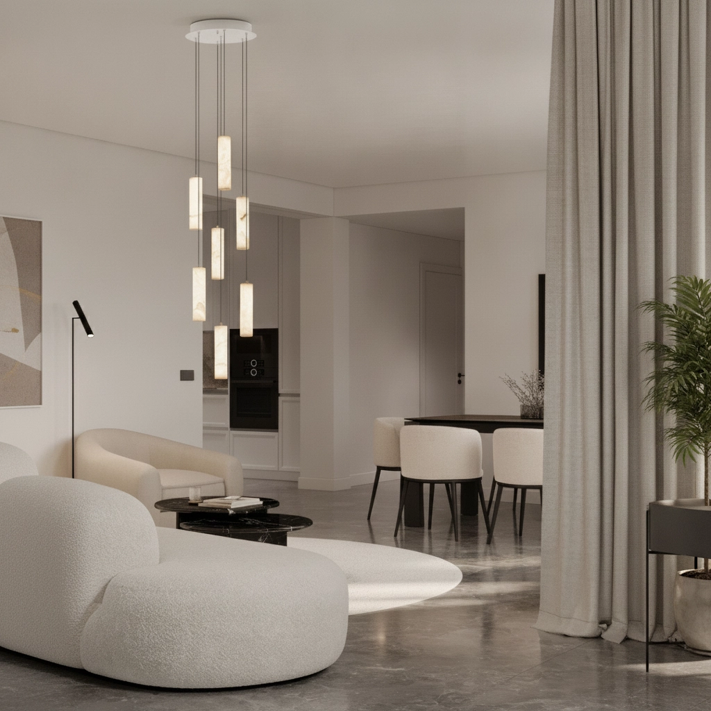 Pendellampe Diletto Gold mit weißen 7-Lichtern