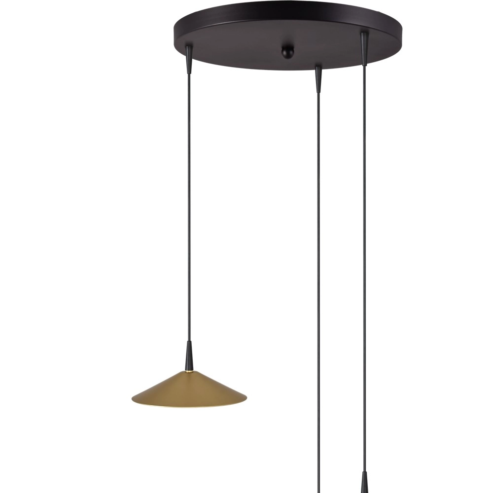 3-Licht Pendellampe Ceppo schwarz mit goldener Ø 18 cm rund. Masterlight 8718121358611