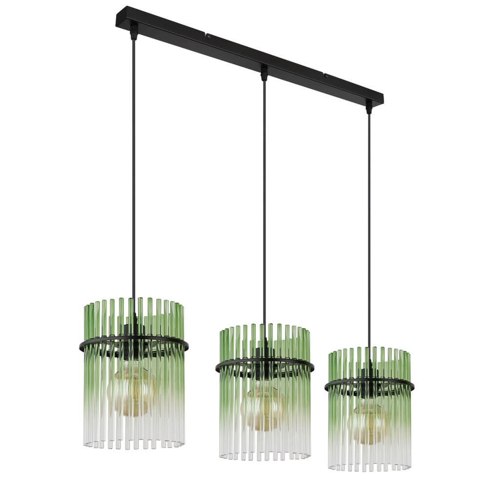 Schwarze Pendelleuchte Gorley mit grünem Glas 3-flammig Globo 9007371474974