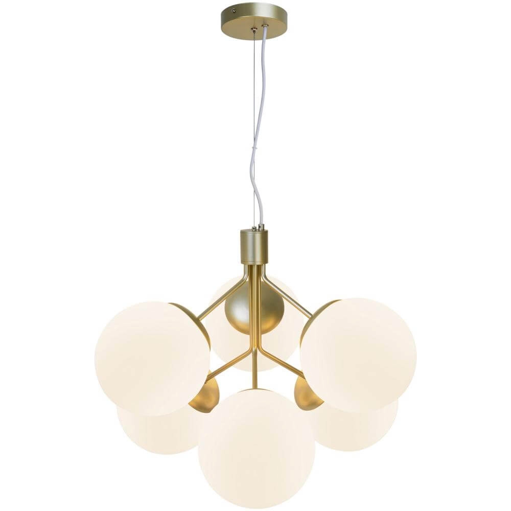 6-flammige Pendelleuchte Ivona Gold mit weißem Glas Nordlux 5704924005343