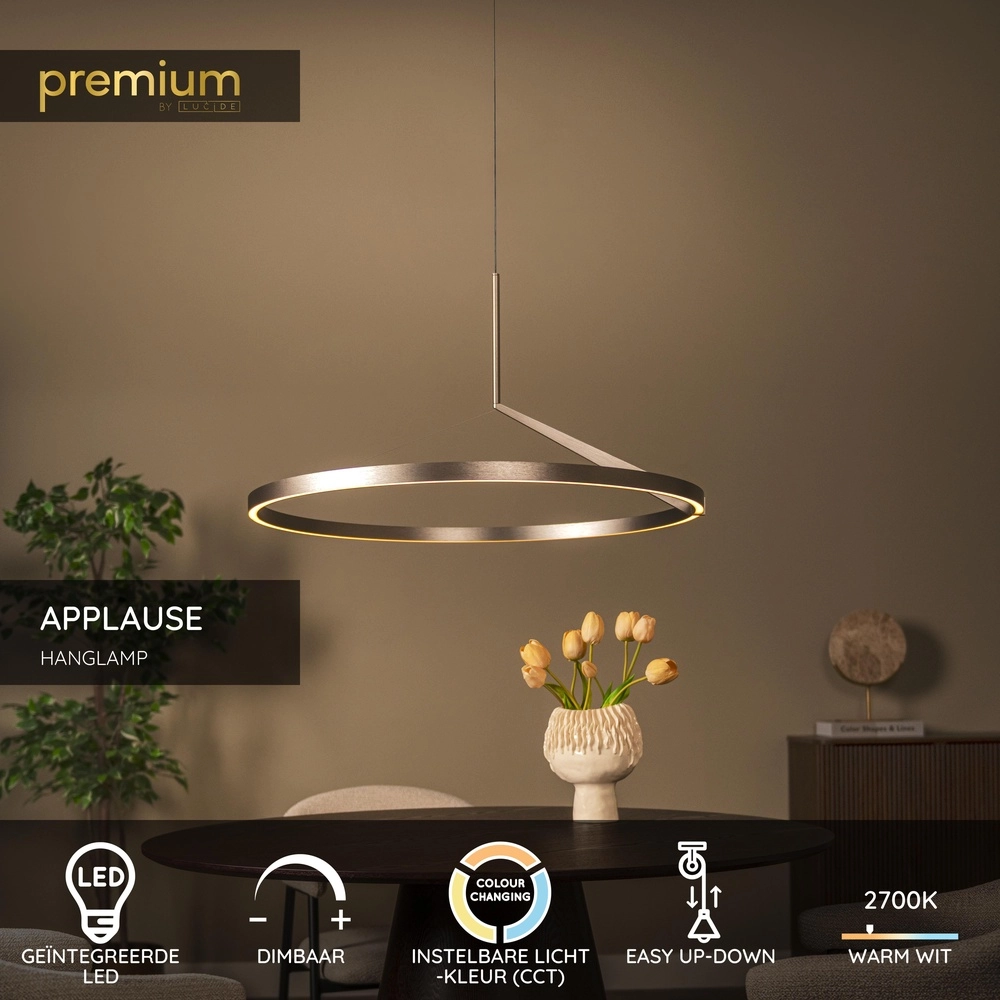 Elegante LED-Pendelleuchte Applause gebürstetes Metall – Ø 80 cm Premium by Lucide 5411212221841