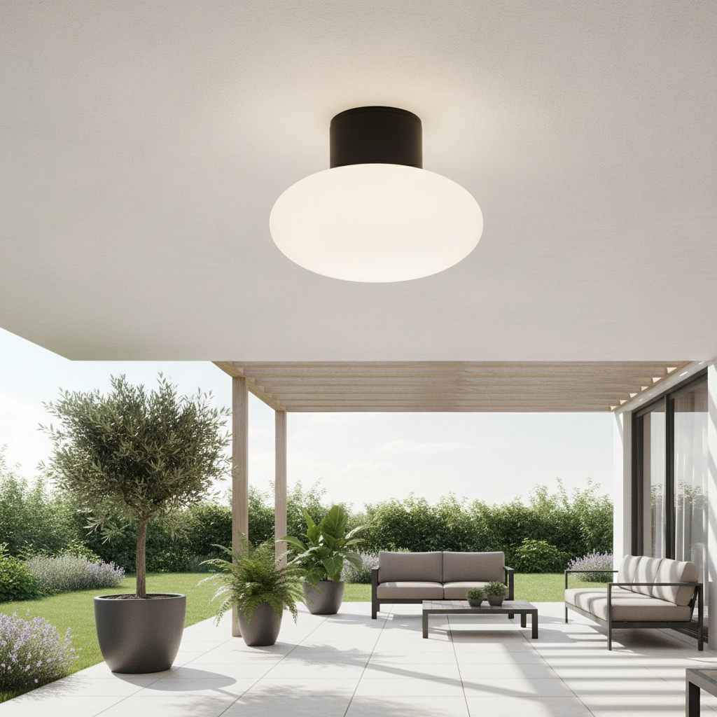 Deckenlampe Ali anthrazit mit ovalem weißem Glas